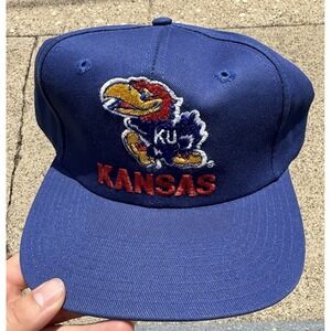 Vintage Kansas Jayhawks Snapback Hat Twins Enterprise Blue Cap